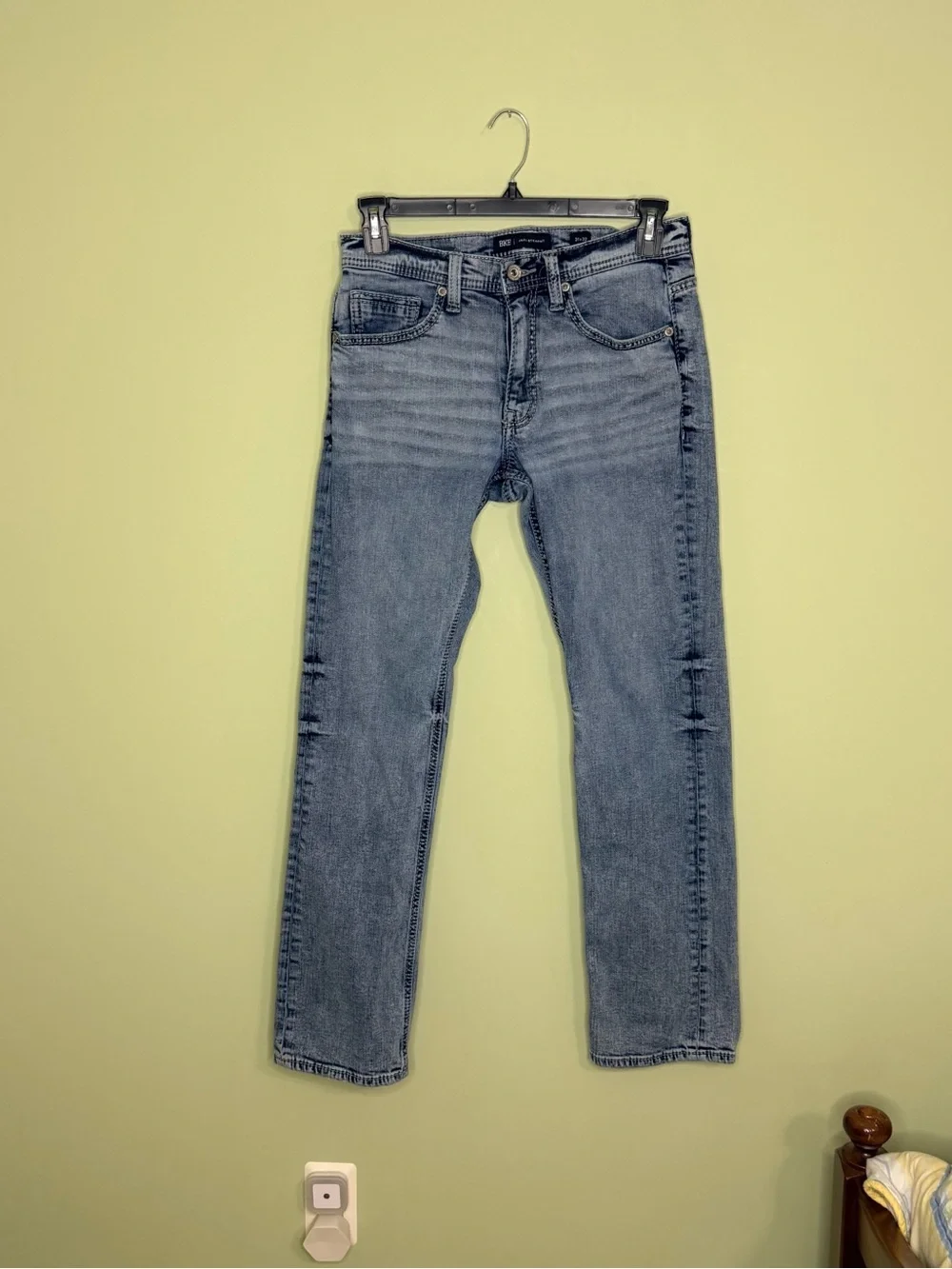 BKE Jake straight jeans men’s 31×32 light wash distressed stretch denim y2k